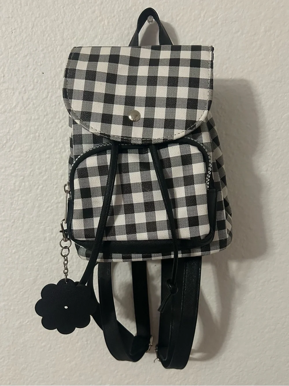 Plaid Mini Backpack - Black & White Checkered
